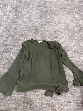 LOFT Olive Green Wrap Blouse with Side Tie